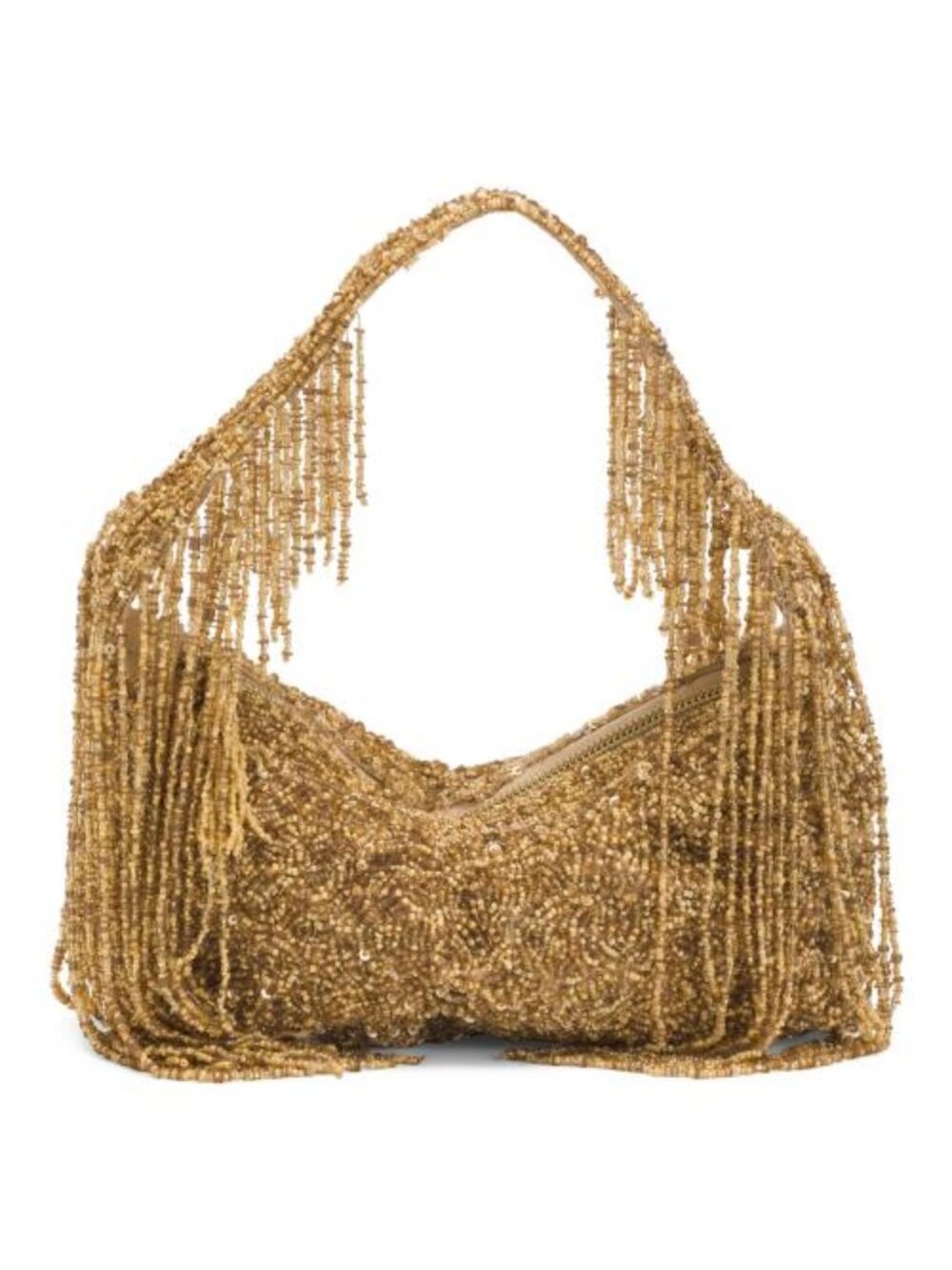 MADE IN INDIA Beaded Crescent Shoulder Bag With Fringe